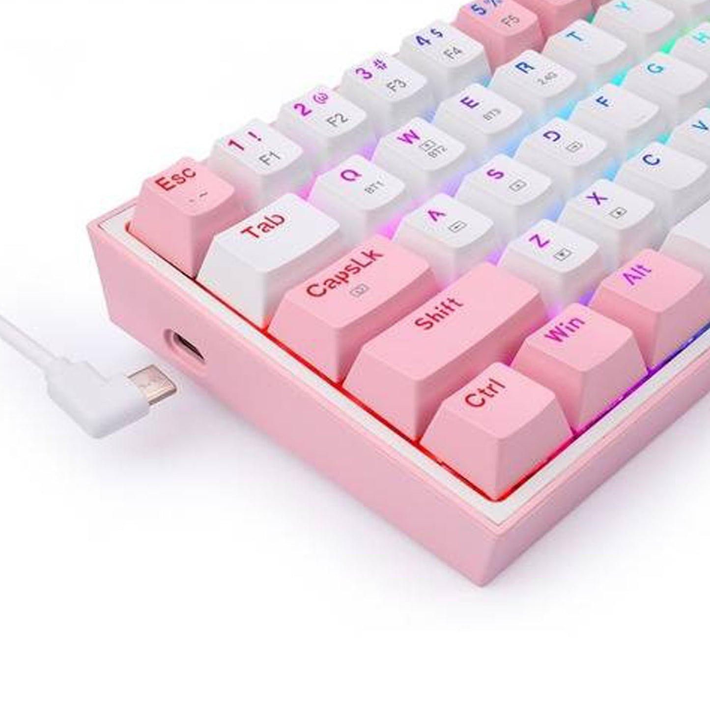 Teclado Redragon Fizz Pro 60% RGB White/Pink - Crazygames