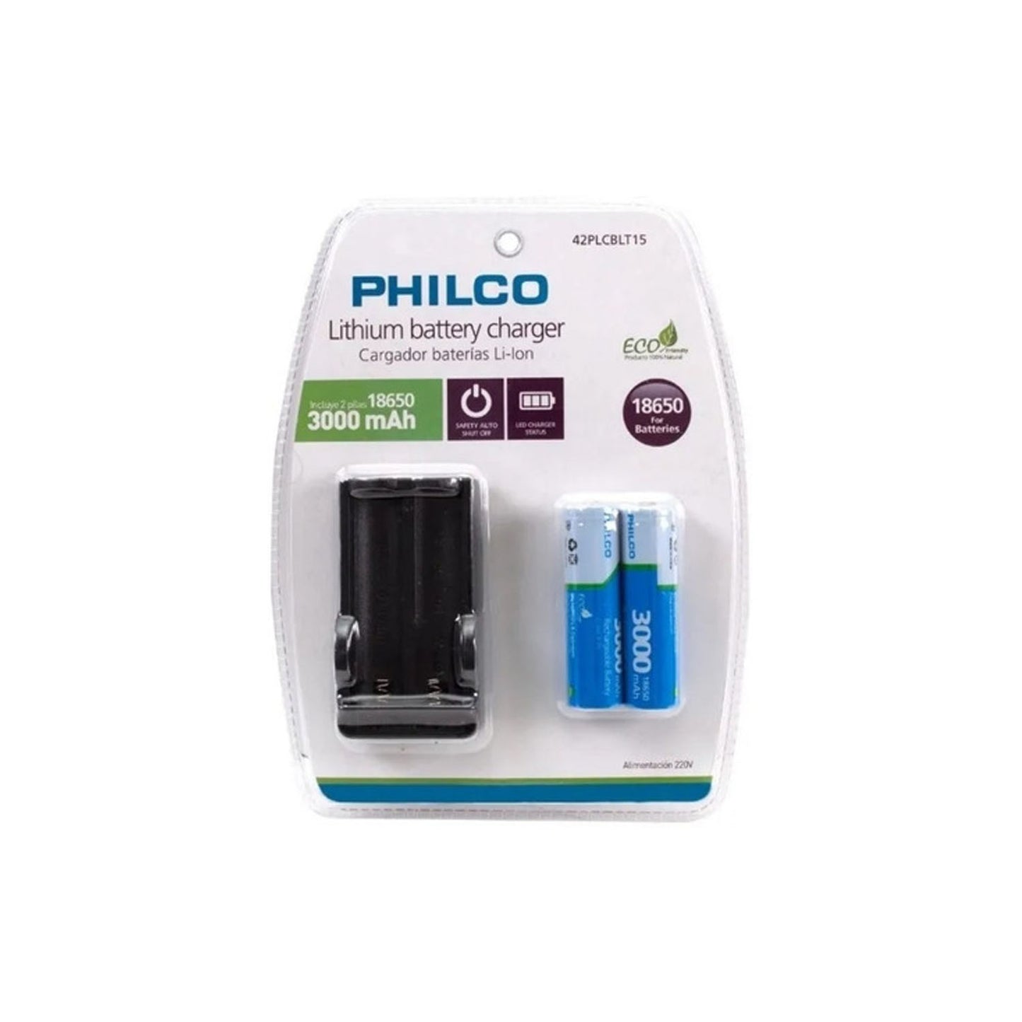 Cargador Doble + Pilas Recargables Litio 18650 3.7v Philco