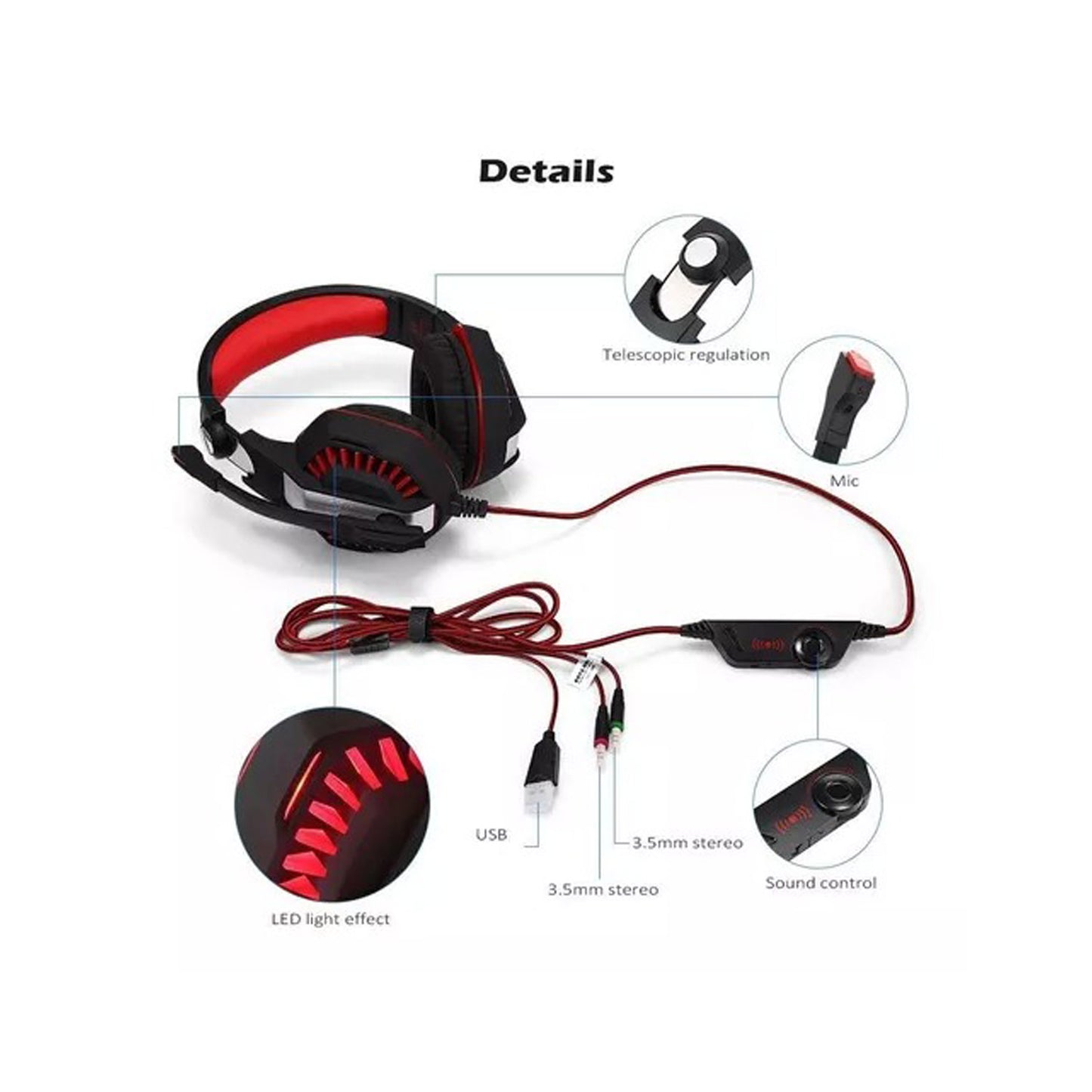 Audifono Gamer Kotion Each G2000 Multiplataforma Red