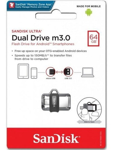 Pendrive Sandisk Dual Drive M3.0 64gb -pc-celular-